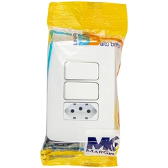 Conjunto B3 2 Interruptores Simples + Tomada 2P+T 20A Branco 19440 - Margirius