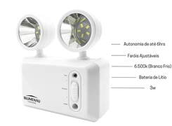 Luminária de Emergência LED 2 Faróis 600 Lúmens