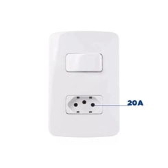 Conjunto B3 Interruptor Simples + Tomada 2P+T 20A Branco 19474 - Margirius