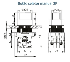 Botão Seletor Manopla 3 Posições Fixas 2NA 05141.0709.20 - Soprano