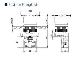 Botão de Emergência Cogumelo 1NF 22mm 05141.0607.40 - Soprano