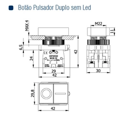 Botão Pulsador Duplo sem LED 1NA+1NF 05141.1100.11 - Soprano